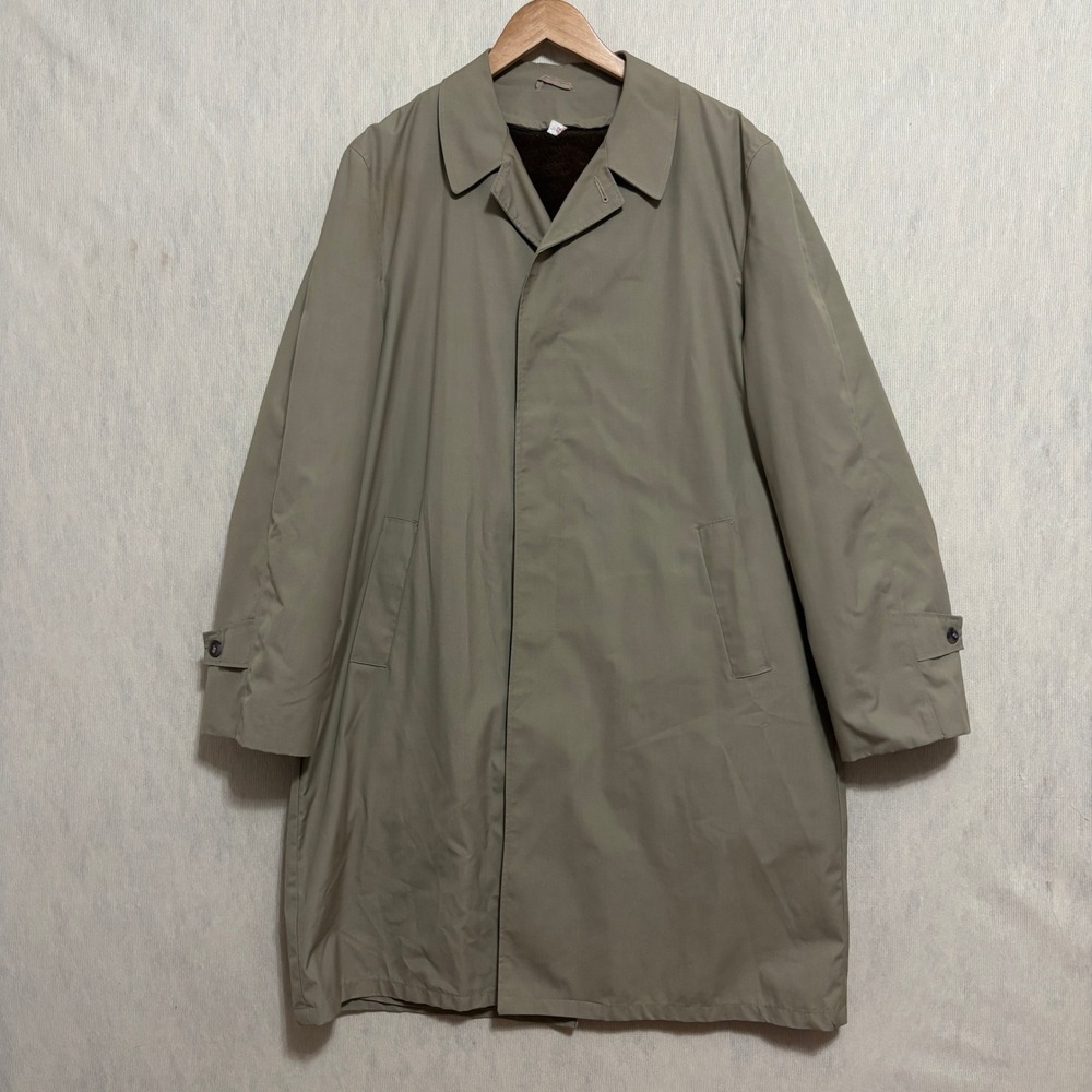 Koratron Trench Coat Tan Vintage Overcoat Removable Faux Fur Liner Retro Mod 42L